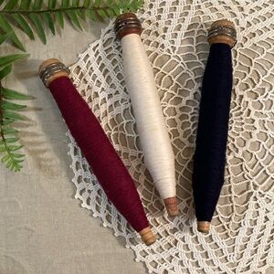 Vintage Wood Thread Spools Set Of 3 With Various Color Threads